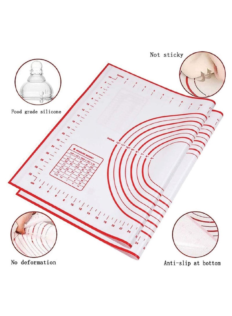 ريست REST Slicon Baking Mat, Non Stick Silicon Rolling Pastry Mat, Oven Liner, Kneading Pad Sheet Glass Fiber Rolling Dough Extra Large Size For Cake Macaron Kitchen Tools 60x40cm Red and white - Image 5